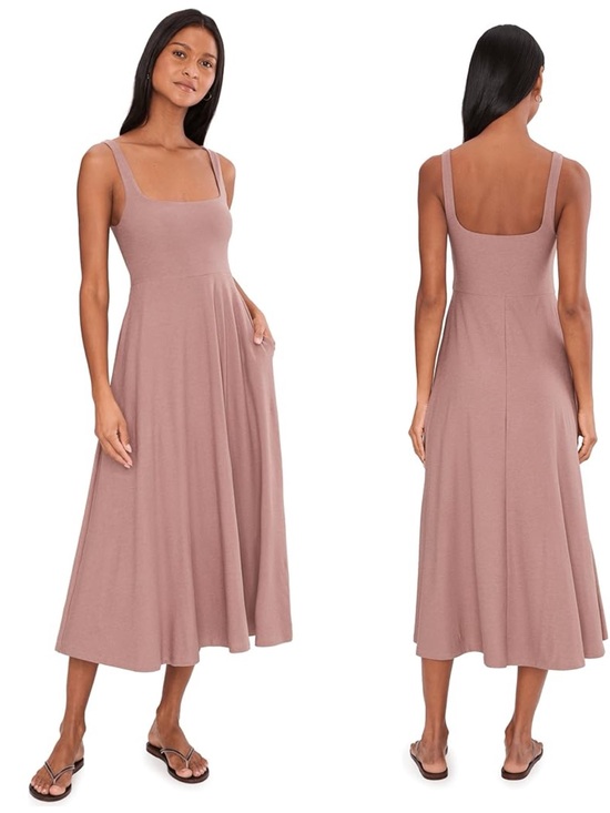 Beyond Yoga Dresses & Skirts - Beyond Yoga Featherweight At The Ready Square Neck Midi Dress Roses Taupe Sz XS